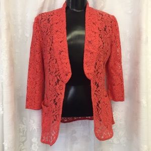 Pinky Lace Open Front Cardigan Coral Lace EUC